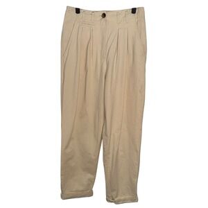 Emery Park Pants Womens Small Cream Tan Pleated High Waist Ankle Tapered EUC
